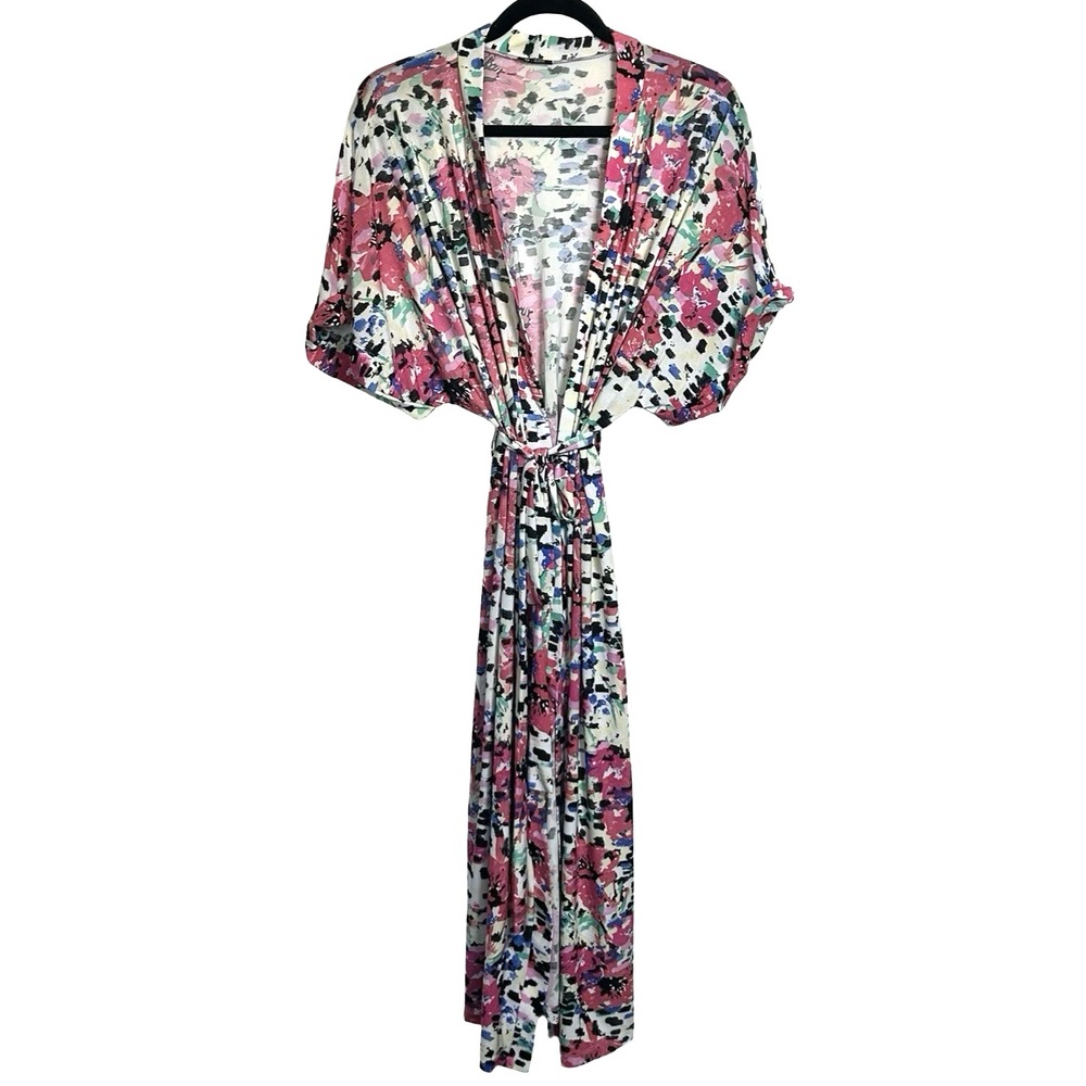 Poppy‎ & Dot Abstract Floral Short Sleeve Belted Robe Size XL Lightweight USA